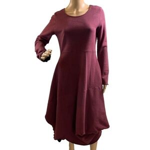 Neirami Burgundy Long Sleeve Scoop Neck Asymmetrical Hem Dress M Grunge Granola
